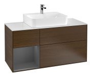 Тумба під раковину Villeroy & Boch Finion 120х50,1 см із підсвічуванням МДФ шпон волоського горіха/скло біле матове F161GKGN