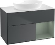 Тумба під раковину Villeroy & Boch Finion 100х50,1 см із підсвічуванням МДФ темно-синій матовий лак/скло біле матове GA21GMHG