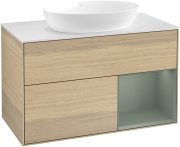 Тумба під раковину Villeroy & Boch Finion 100х50,1 см із підсвічуванням МДФ шпон дуба/скло біле матове GA21GMPC