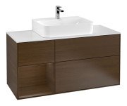 Тумба под раковину Villeroy & Boch Finion 120х50,1 см с подсветкой МДФ шпон грецкого ореха/стекло белое матовое F161GNGN