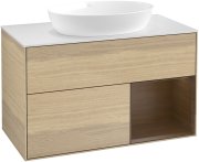 Тумба под раковину Villeroy & Boch Finion 100х50,1 см с подсветкой МДФ шпон дуба/стекло белое матовое GA21GNPC