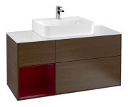 Тумба под раковину Villeroy & Boch Finion 120х50,1 см с подсветкой МДФ шпон грецкого ореха/стекло белое матовое F161HBGN