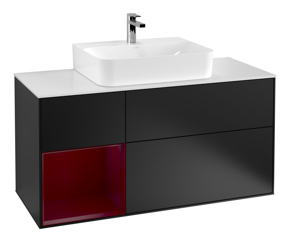 Тумба під раковину Villeroy & Boch Finion 120х50,1 см із підсвічуванням МДФ чорний матовий лак/скло біле матове F161HBPD