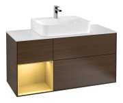 Тумба під раковину Villeroy & Boch Finion 120х50,1 см із підсвічуванням МДФ шпон волоського горіха/скло біле матове F161HFGN