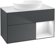 Тумба під раковину Villeroy & Boch Finion 100х50,1 см із підсвічуванням МДФ темно-синій матовий лак/скло біле матове GA21GFHG
