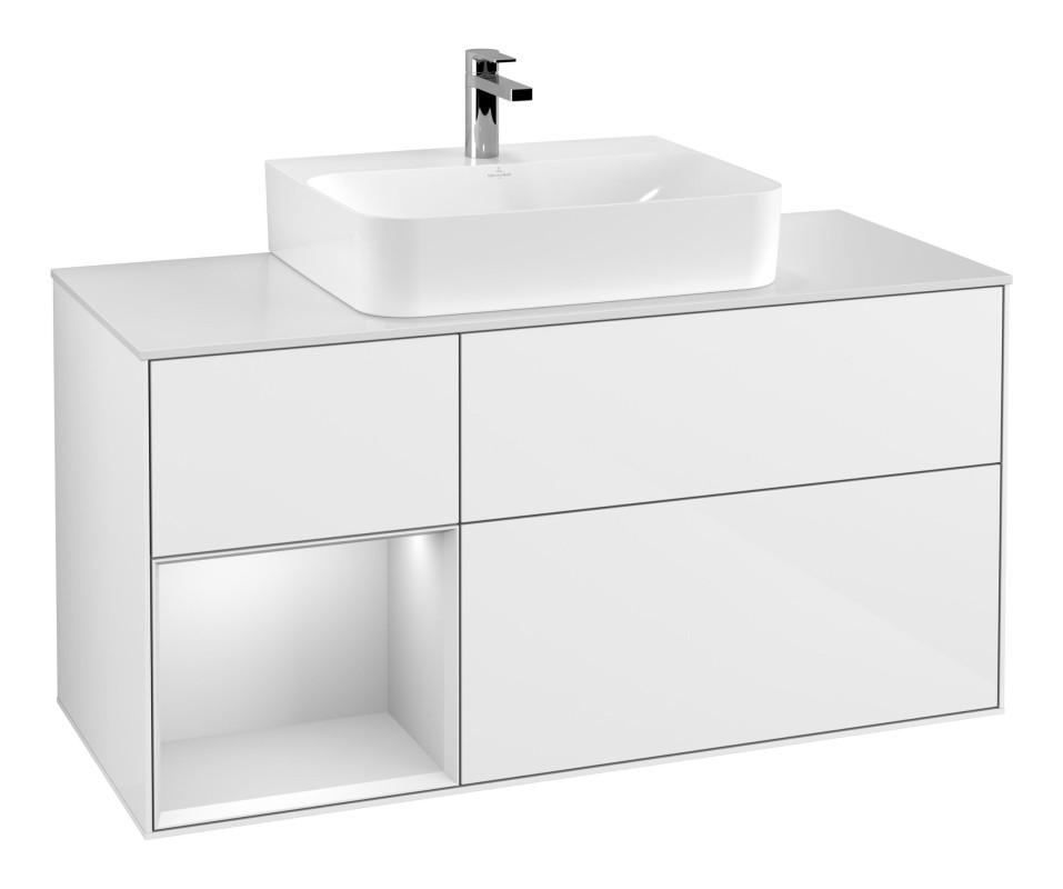 Тумба під раковину Villeroy & Boch Finion 120х50,1 см із підсвічуванням МДФ білий глянцевий лак/скло біле матове F161MTGF