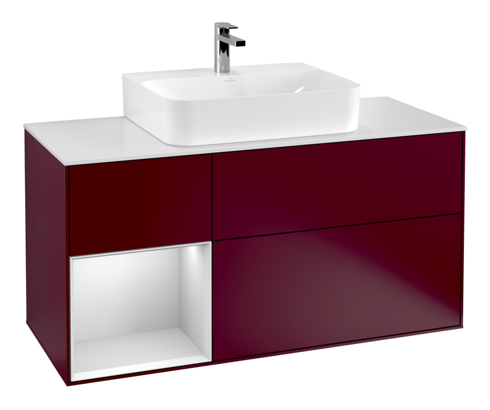 Тумба под раковину Villeroy & Boch Finion 120х50,1 см с подсветкой МДФ пион матовый лак/стекло белое матовое F161MTHB