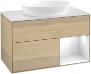 Тумба під раковину Villeroy & Boch Finion 100х50,1 см із підсвічуванням МДФ шпон дуба/скло біле матове GA21GFPC