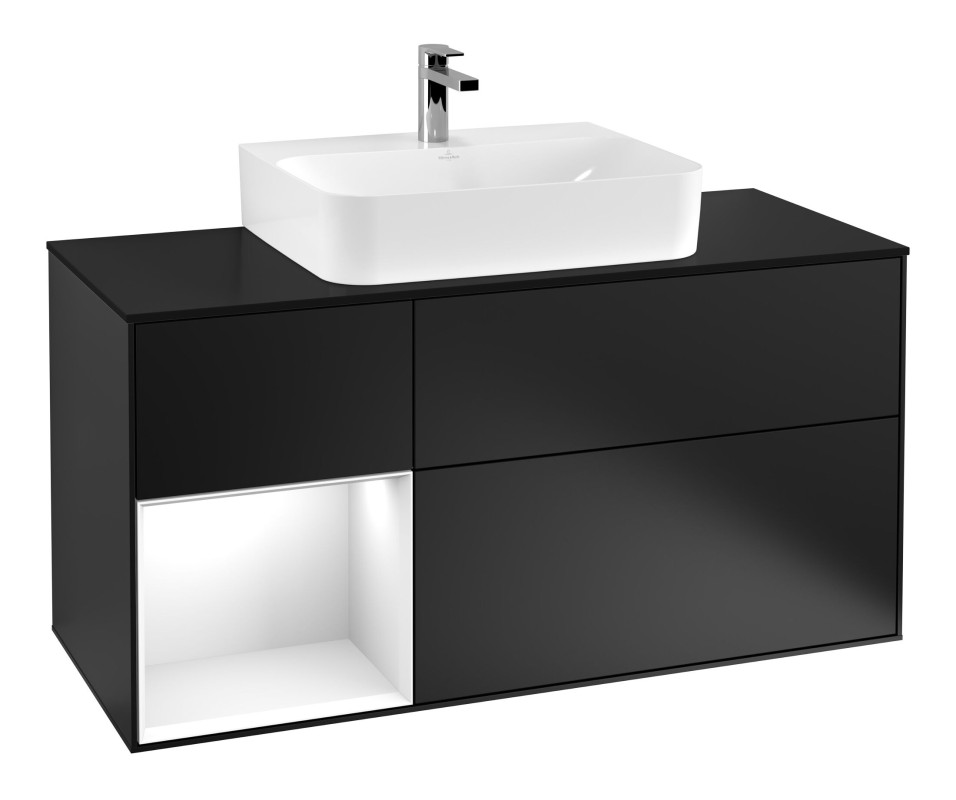 Тумба під раковину Villeroy & Boch Finion 120х50,1 см із підсвічуванням МДФ чорний матовий лак/скло чорне матове F162GFPD