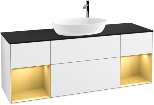 Тумба под раковину Villeroy & Boch Finion 160х50,1 см с подсветкой МДФ глянцевый белый лак/стекло черное матовое F982HFGF