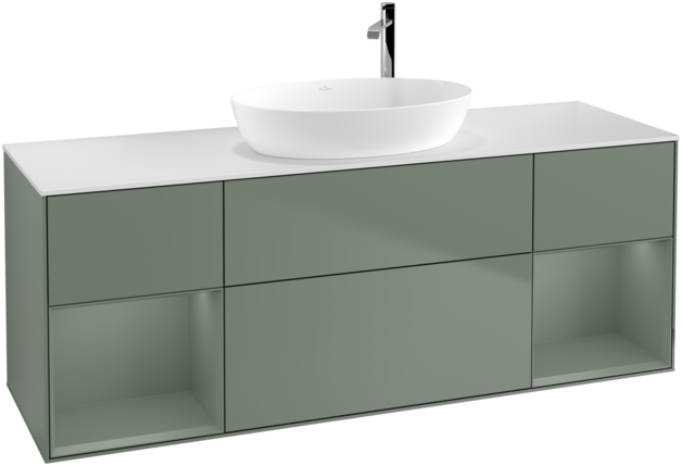 Тумба под раковину Villeroy & Boch Finion 160х50,1 см с подсветкой МДФ оливковый матовый лак/стекло белое матовое F981GMGM