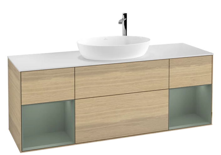 Тумба под раковину Villeroy & Boch Finion 160х50,1 см с подсветкой МДФ шпон дуба/стекло белое матовое F981GMPC