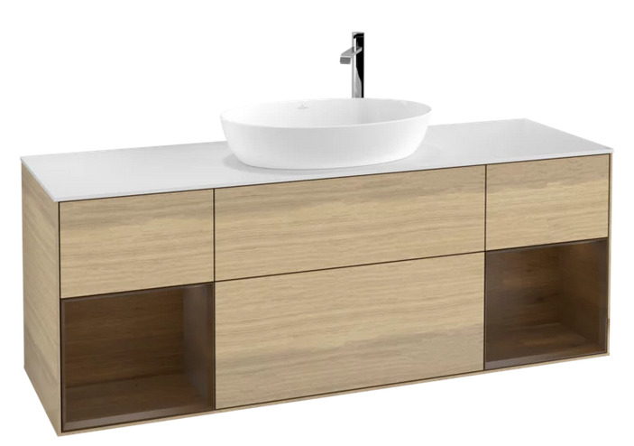 Тумба под раковину Villeroy & Boch Finion 160х50,1 см с подсветкой МДФ шпон дуба/стекло белое матовое F981GNPC