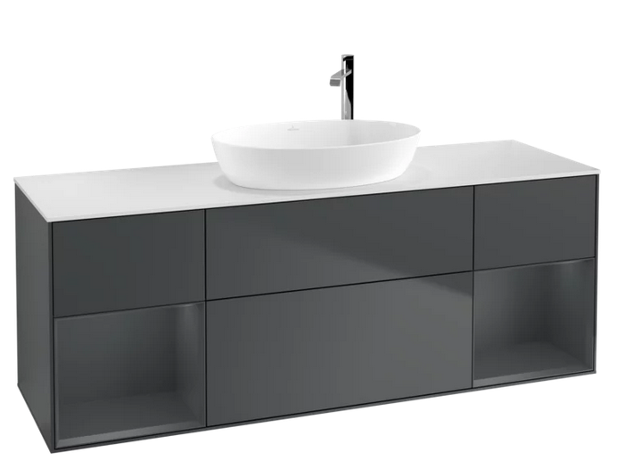 Тумба под раковину Villeroy & Boch Finion 160х50,1 см с подсветкой МДФ темно-синий матовый лак/стекло белое матовое F981HGHG