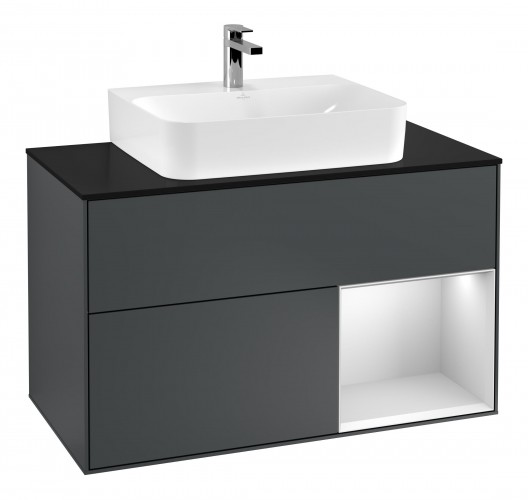 Тумба под раковину Villeroy & Boch Finion 100х50,1 см с подсветкой МДФ темно-синий матовый лак/белый матовый лак/стекло черное матовое F122MTHG