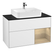 Тумба под раковину Villeroy & Boch Finion 100х50,1 см с подсветкой МДФ белый глянцевый лак/шпон дубовый/стекло черное матовое F122PCGF