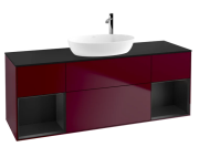 Тумба під раковину Villeroy & Boch Finion 160х50,1 см з підсвічуванням МДФ півонія матовий лак/скло чорне матове F982PDHB