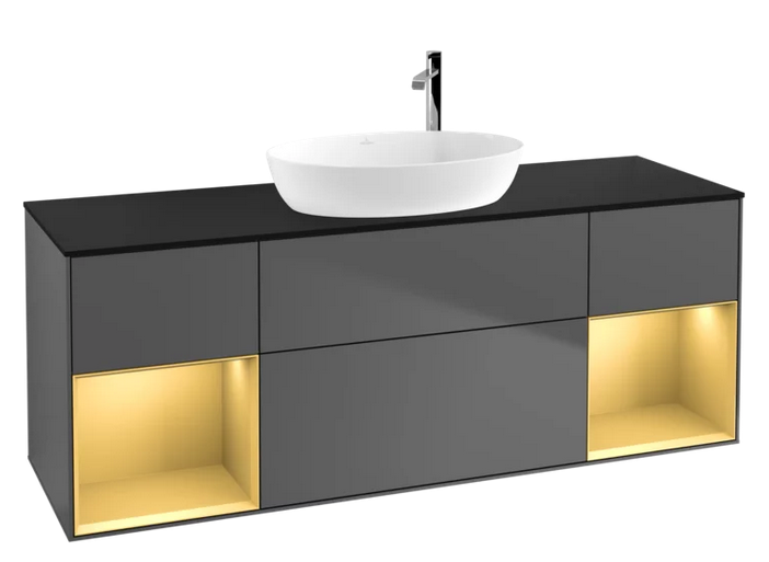 Тумба під раковину Villeroy & Boch Finion 160х50,1 см із підсвічуванням МДФ антрацит матовий лак/скло чорне матове F982HFGK