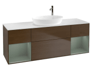 Тумба под раковину Villeroy & Boch Finion 160х50,1 см с подсветкой МДФ шпон грецкого ореха/стекло белое матовое F981GMGN