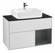 Тумба под раковину Villeroy & Boch Finion 100х50,1 см с подсветкой МДФ белый матовый лак/темно-синий матовый лак/стекло черное матовое F122HGMT