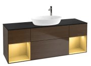 Тумба під раковину Villeroy & Boch Finion 160х50,1 см із підсвічуванням МДФ шпон волоського горіха/скло чорне матове F982HFGN