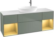 Тумба під раковину Villeroy & Boch Finion 160х50,1 см із підсвічуванням МДФ оливковий матовий лак/скло біле матове F981HFGM