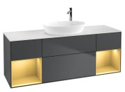 Тумба під раковину Villeroy & Boch Finion 160х50,1 см із підсвічуванням МДФ темно-синій матовий лак/скло біле матове F981HFHG