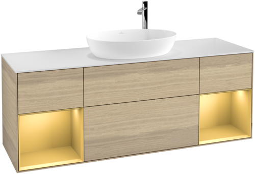 Тумба под раковину Villeroy & Boch Finion 160х50,1 см с подсветкой МДФ шпон дуба/стекло белое матовое F981HFPC