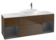 Тумба під раковину Villeroy & Boch Finion 160х50,1 см із підсвічуванням МДФ шпон волоського горіха/скло біле матове F981HGGN