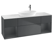 Тумба під раковину Villeroy & Boch Finion 160х50,1 см із підсвічуванням МДФ темно-синій матовий лак/скло біле матове F981HGHG