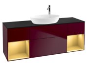 Тумба под раковину Villeroy & Boch Finion 160х50,1 см с подсветкой МДФ пион матовый лак/стекло черное матовое F982HFHB