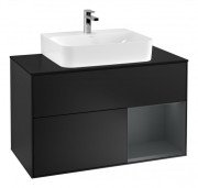 Тумба під раковину Villeroy & Boch Finion 100х50,1 см із підсвічуванням МДФ чорний матовий лак/темно-синій матовий лак/скло чорне матове F122HGPD