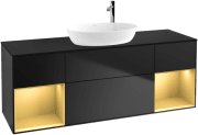 Тумба під раковину Villeroy & Boch Finion 160х50,1 см із підсвічуванням МДФ чорний матовий лак/скло чорне матове F982HFPD