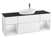 Тумба під раковину Villeroy & Boch Finion 160х50,1 см з підсвічуванням МДФ білий глянцевий лак/скло чорне матове F982MTGF