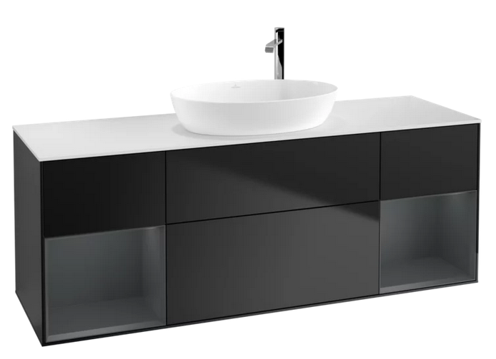 Тумба под раковину Villeroy & Boch Finion 160х50,1 см с подсветкой МДФ черный матовый лак/стекло белое матовое F981HGPD