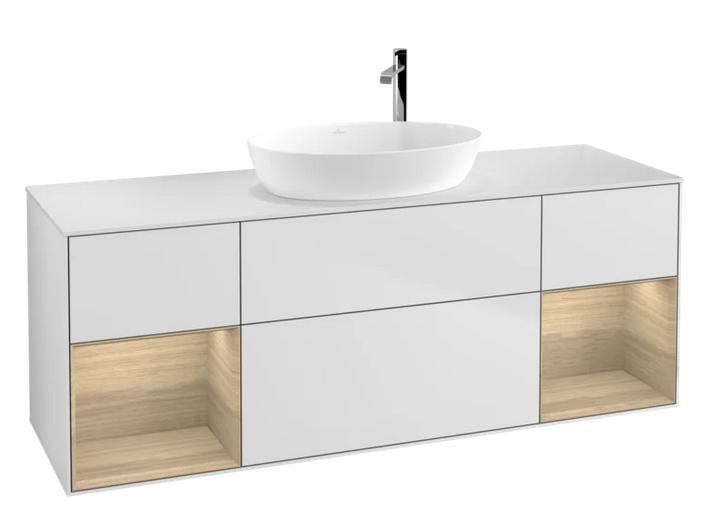 Тумба под раковину Villeroy & Boch Finion 160х50,1 см с подсветкой МДФ белый матовый лак/стекло белое матовое F981PCMT