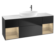 Тумба под раковину Villeroy & Boch Finion 160х50,1 см с подсветкой МДФ черный матовый лак/стекло белое матовое F981PCPD