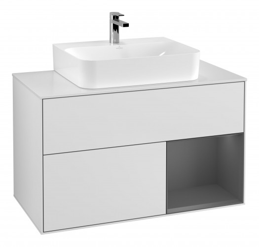 Тумба під раковину Villeroy & Boch Finion 100х50,1 см із підсвічуванням МДФ білий матовий лак/антрацитовий матовий/скло біле матове G121GKMT