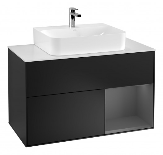 Тумба под раковину Villeroy & Boch Finion 100х50,1 см с подсветкой МДФ черный матовый лак/антрацитовый матовый/стекло белое матовое G121GKPD