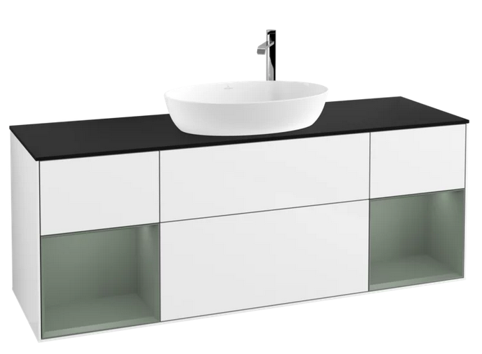 Тумба под раковину Villeroy & Boch Finion 160х50,1 см с подсветкой МДФ глянцевый белый лак/стекло черное матовое F982GMGF