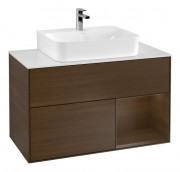 Тумба под раковину Villeroy & Boch Finion 100х50,1 см с подсветкой МДФ шпон грецкого ореха/шпон грецкого ореха/стекло белое матовое G121GNGN