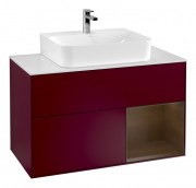 Тумба под раковину Villeroy & Boch Finion 100х50,1 см с подсветкой МДФ пион матовый лак/шпон грецкого ореха/стекло белое матовое G121GNHB