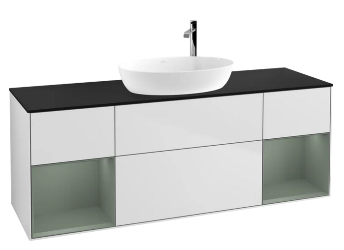 Тумба под раковину Villeroy & Boch Finion 160х50,1 см с подсветкой МДФ белый матовый лак/стекло черное матовое F982GMMT