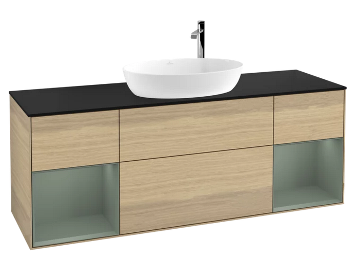 Тумба под раковину Villeroy & Boch Finion 160х50,1 см с подсветкой МДФ шпон дуба/стекло черное матовое F982GMPC