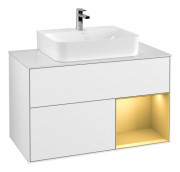 Тумба под раковину Villeroy & Boch Finion 100х50,1 см с подсветкой МДФ белый глянцевый лак/золотисто-матовый лак/стекло белое матовое G121HFGF