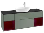 Тумба под раковину Villeroy & Boch Finion 160х50,1 см с подсветкой МДФ оливковый матовый лак/стекло черное матовое F982HBGM