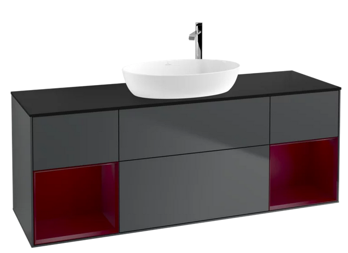 Тумба под раковину Villeroy & Boch Finion 160х50,1 см с подсветкой МДФ темно-синий матовый лак/стекло черное матовое F982HBHG