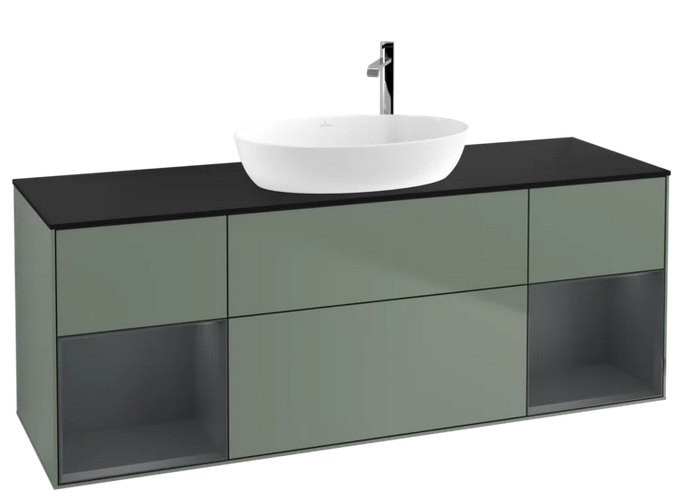 Тумба под раковину Villeroy & Boch Finion 160х50,1 см с подсветкой МДФ оливковый матовый лак/стекло черное матовое F982HGGM