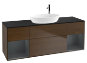 Тумба под раковину Villeroy & Boch Finion 160х50,1 см с подсветкой МДФ шпон грецкого ореха/стекло черное матовое F982HGGN