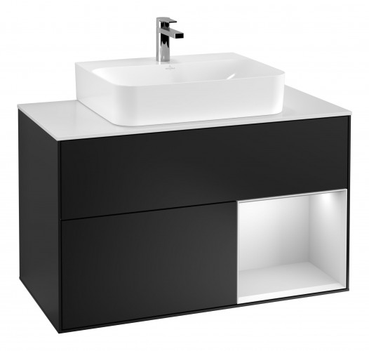 Тумба под раковину Villeroy & Boch Finion 100х50,1 см с подсветкой МДФ черный матовый лак/белый матовый лак/стекло белое матовое G121MTPD